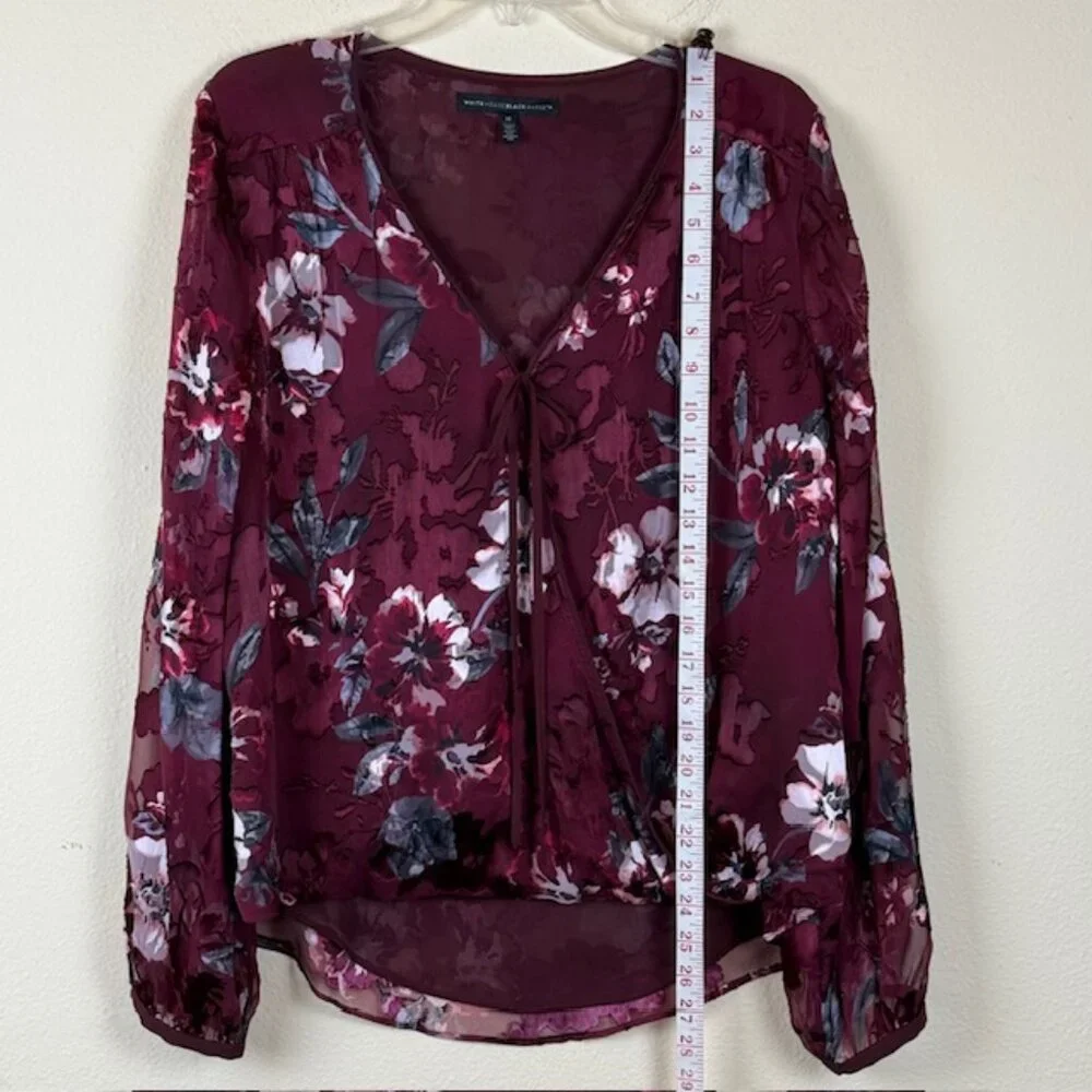 White House Black Market Blouse Women 16 Silk Blend Burgundy Long Sleeve - Picture 12 of 16